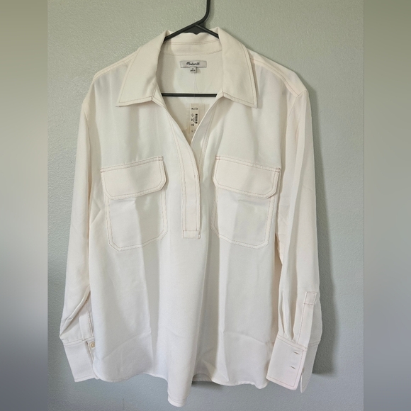 NWT Madewell Contrast Stitch Popover Winter White Shirt Size XL - Picture 2 of 7